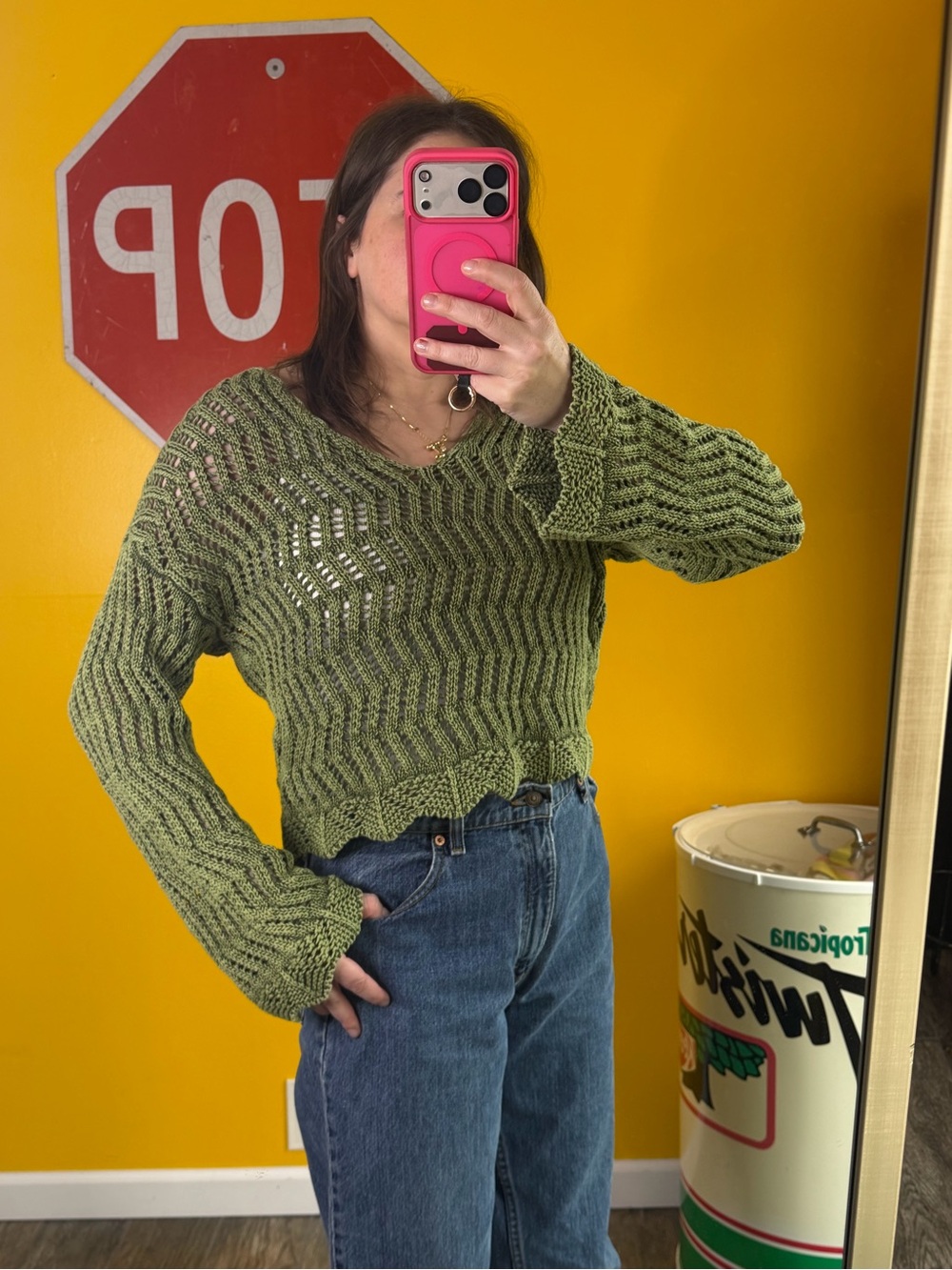 Olive Green American Eagle Crochet Sweater size small